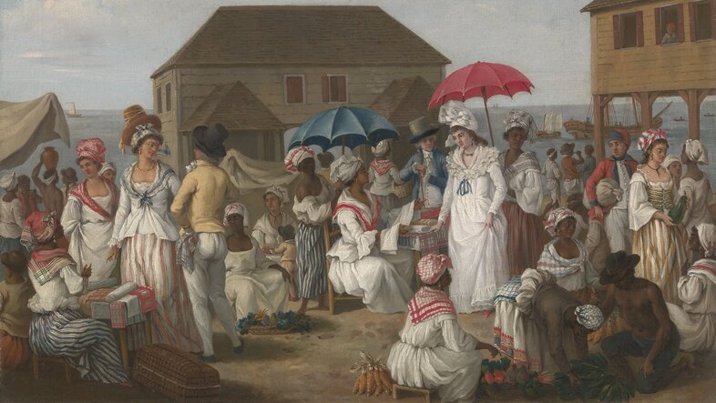 Marktszene in Roseau, Domininca um 1780