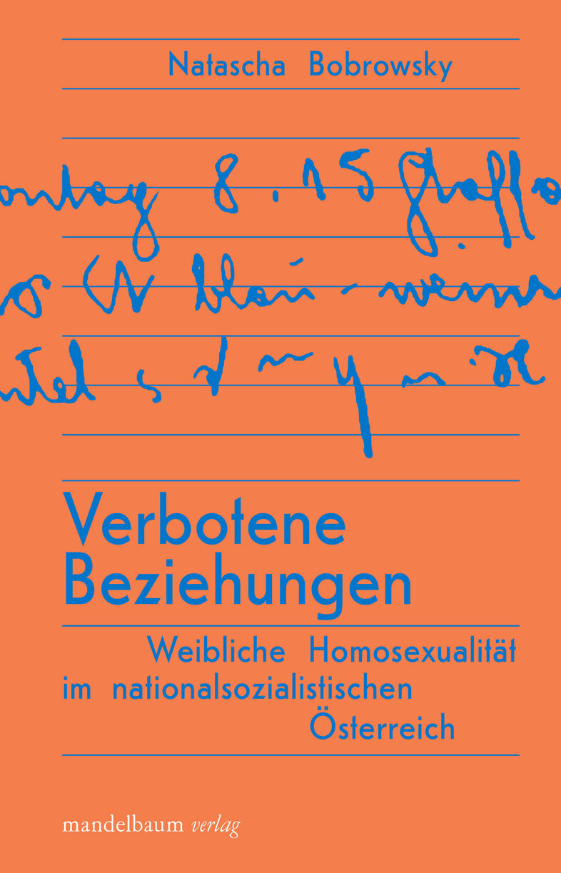 Buchcover von "Verbotene Beziehungen". Oranger Einband mit blauem Titel