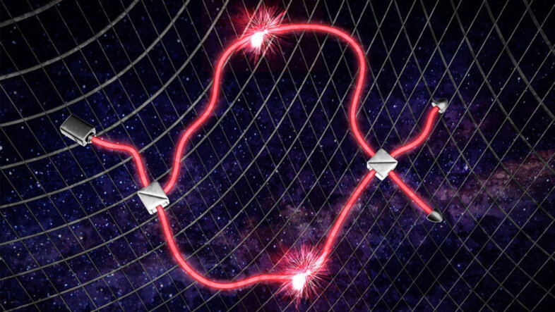Artist's impression of a light quantum experiment in space time
