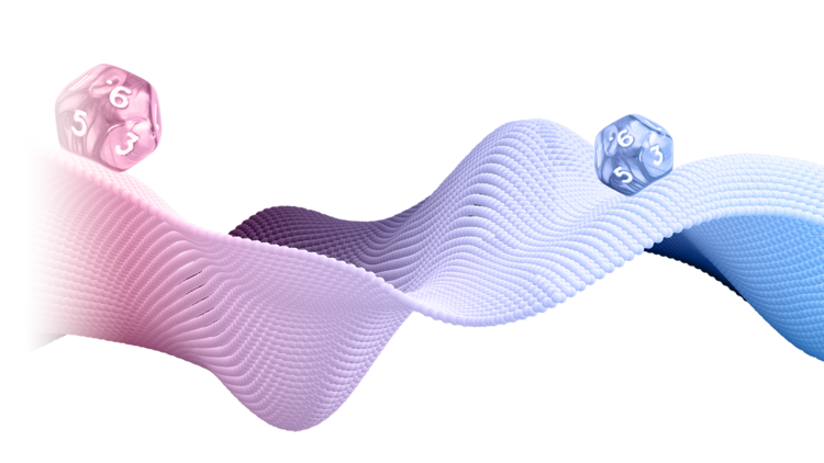 Illustration einer Welle und zweier Würfel, die die gleiche Augenzahl zeigen