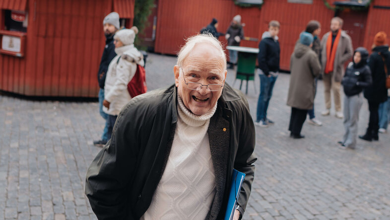 Nobel Prize laureate John Clauser arriving at the Nobel Museum.