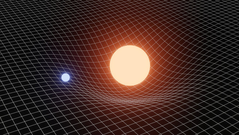 Illustration of the curvature of space-time by astronomical objects. Sun and planet