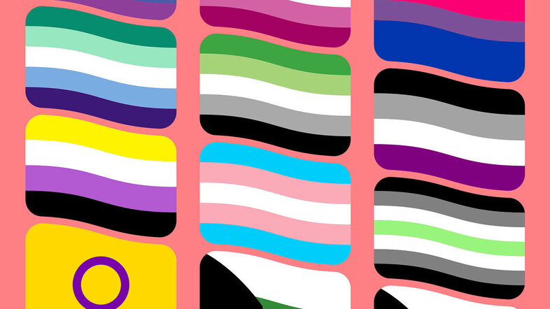 Icon-Collage mit LGBTIQ*-Flaggen