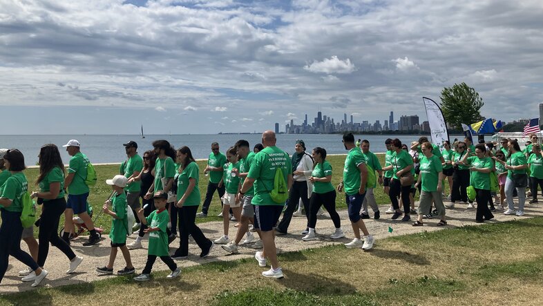 Walk to remember: The Chicago skyline in the background. 