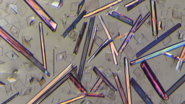 Polyoxometallate schimmern bunt unter dem Mikroskop