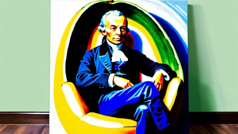 Das von einer KI generierte Gemälde zeigt den Philosophen Immanuel Kant auf einem Avocadostuhl sitzend.