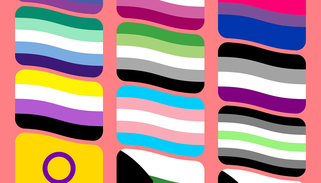 Icon-Collage mit LGBTIQ*-Flaggen